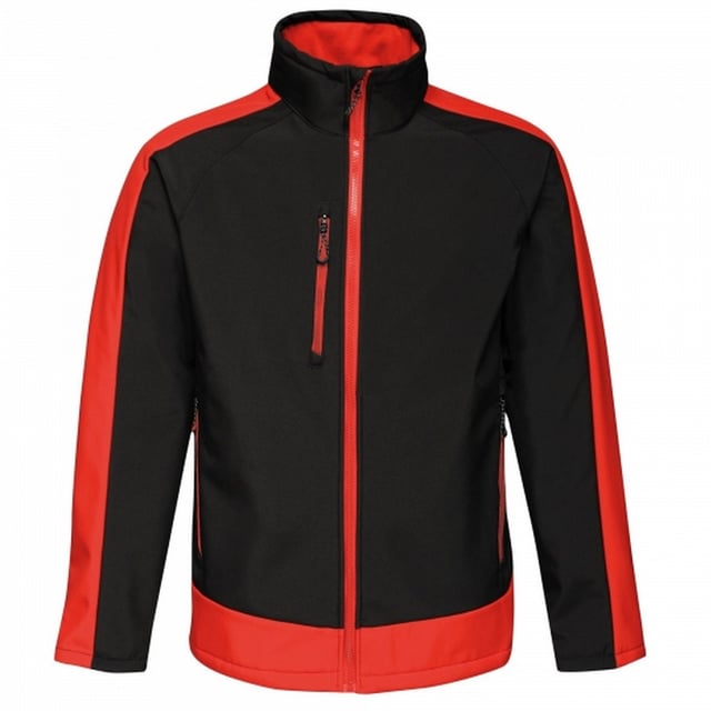 Mens full zip jacket made of warm backed woven Softshell XPT printable fabric. Waterproof and breathable. Ideal for screen, transfer, and vinyl printing. 3 layer membrane fabric. Wind resistant membrane fabric. Durable water repellent finish. 2 zipped lower pockets and 1 zipped chest pocket. Adjustable shockcord hem. Inner zip and chin guard. Ideal for wearing outdoors on a cold day. 100% Polyester.