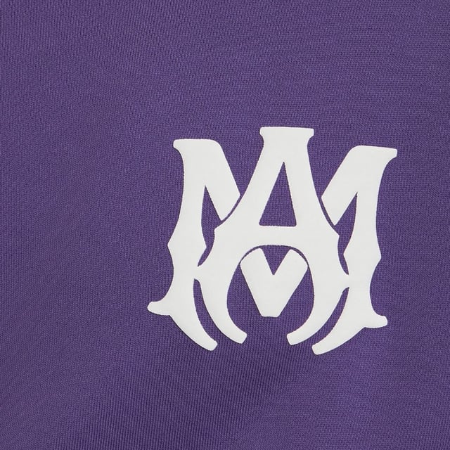 Sudadera con capucha Amiri morada, corte tipo caja, oversize, top corto 100% algodon, terminaciones en cintura y mangas acanaladas, sudadera con capucha PS23MJL019-510