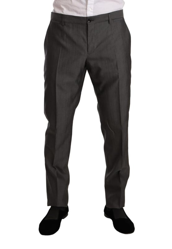 100% Authentic Dolce & Gabbana Suit
  Model: MARTINI
  Style: Single breasted 2 piece suit; includes blazer and pants
  Color: Gray metallic
  Closure: Two button closure
  Fitting: Slim fit
  Two inside pockets
  One open vent in the back
  3-way pants zipper closure
  Logo details
  Made in Italy
  Material: 65% Wool 35% Silk
  Lining: 100% Rayon