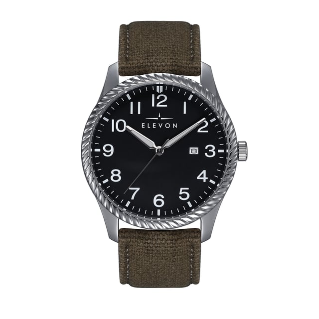 Polished Alloy Case
Japanese Seiko PC21 Quartz Movement
Non-Glare Scratch-Resistant Mineral Crystal
Logo-Engraved Stainless Steel Caseback
Canvas-Overlaid Genuine-Leather Strap
Logo-Engraved Stainless Steel Clasp
Luminous Hands
Date Display
42mm Case Diameter
5ATM Water Resistance