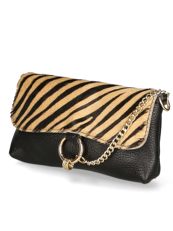 Bolso clutch de mujer de un compartimento, bandolera ajustable y extraíble. Producto italiano hecho a mano en genuina piel Dollaro + Horse. Hecho en Italia