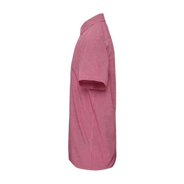 100% Cotton. Fabric: Poplin, Yarn Dyed. Design: Gingham. Hem: Curved. Sleeve-Type: Short-Sleeved. Neckline: Soft Touch, Turn Down Collar. Clear Buttons. Fit: Semi-Fitted. 115gsm. Sustainability: Amfori, BSCI, REACH, Sedex, WRAP Certified.
