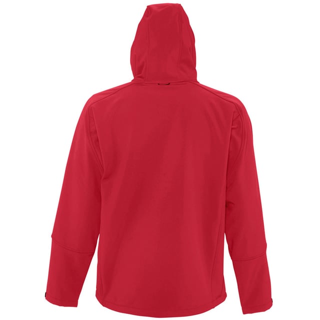 Breathable, windproof and water resistant. Taped neckline. Hood with adjustable drawcord. Collar high full zip with inner storm flap and chin guard. Two front zip pockets and one right chest zip pocket. Tear release adjustable cuffs. Adjustable drawcord at hem. Drop tail. Access for decoration. Material: Stretch soft shell fabric has a 94% polyester/6% elastane outer, membrane and polyester fleece backing. Chest (to fit): XS(35/36), S(36/38), M(38/40), L(41/42), XL(43/44), XXL(45/47), 3XL(47/49).