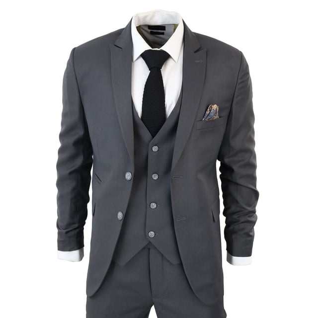 Indulge in Classic and Elegant Design with this men's 3-piece suit, featuring a timeless Charcoal color ideal for formal occasions. Product Design Bullet Points:  
Versatile Formal Attire: Suitable for weddings, business events, or special occasions, ensuring a sharp and well-dressed look.
 
Complete 3-Piece Set: Includes a jacket, vest, and trousers for a polished and coordinated outfit.
 
Premium Material: Crafted from high-quality materials for comfort and durability.
 
Tailored Fit: Offers a tailored fit that complements your body shape, enhancing your appearance and confidence.
 
Timeless Charcoal Color: Perfect for a classic and sophisticated look, suitable for various formal settings.  Made from a blend of 65% Polyester and 35% Viscose for a comfortable and stylish finishSizes	Jacket & Trouser Size
36R :	36" (Chest) 30" (Waist)
38R :	38" (Chest) 32" (Waist)
40R :	40" (Chest) 34" (Waist)
42R : 	42" (Chest) 36" (Waist)
44R :	44" (Chest) 38" (Waist)
46R : 	46" (Chest) 40" (Waist)
48R :	48" (Chest) 42" (Waist)
50R :	50" (Chest) 44" (Waist)
52R :	52" (Chest) 46" (Waist)
54R :	54" (Chest) 48" (Waist)