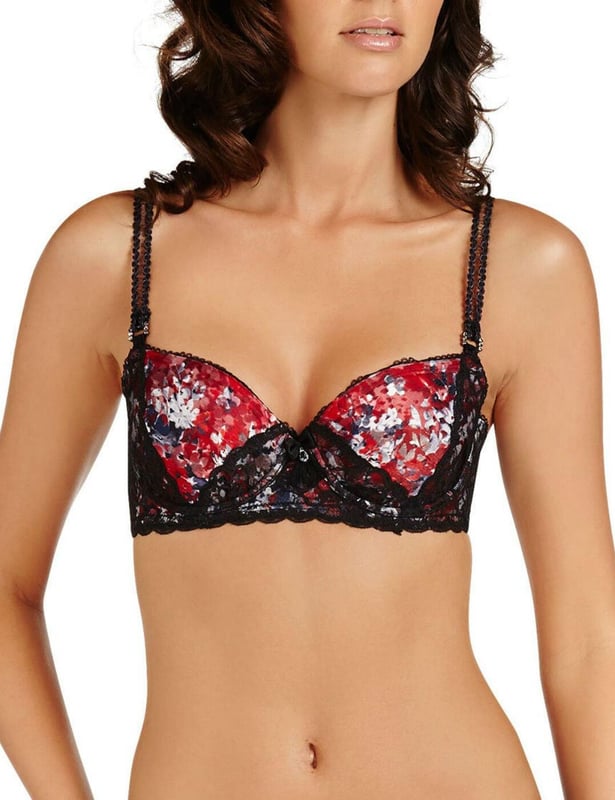 The Pleasure State Lola Josephine range features a feminine floral base with a delicate lace overlay giving you a flirty look.  Balcony style giving you a natural boost, Underwired cups for support and uplift, Thin embroidered adjustable straps to the shoulder, Light foam padded cups, Crystal buckle on the straps, Adding to the sparkle in the centre is a crystal droplet., 2 row 3 hook and eye fastening, Matching co-ordinates available, Listed in UK sizes.   Balcony Bra