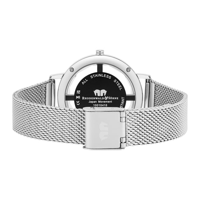 Are you looking for a special watch? Then this women's model from Rhodenwald & Sons is a good choice: Functional design combines with a contemporary interpretation of the skeleton-maker traditional watchmaker art creates an expressive accessory. A hint of skin shimmers between the dial and the bezel, sophisticated by stylized barnice, decorated with crystals from Swarovski®. A dial with Sunray cut and Dauphine Zeherer reflects the sunlight. The robust stainless steel housing and a perfectly coordinated stainless steel bracelet in Milanane-optics with sliding caps ensure the best suitability for everyday use.
