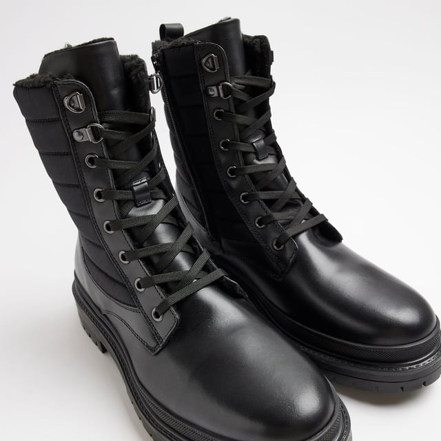River Island Mens Military Boots Black Quilted Tall
