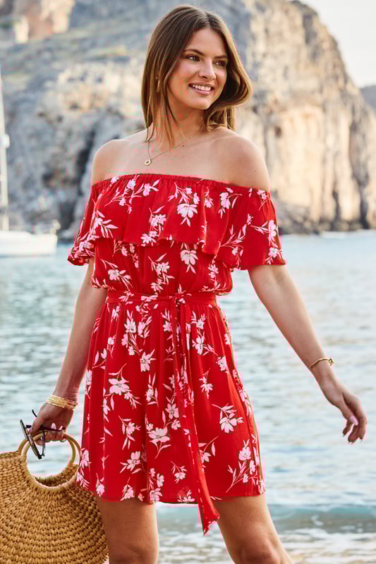 Red bardot cheap playsuit