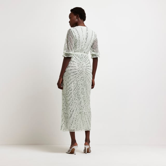 River Island Womens Wrap Maxi Dress Green Sequin