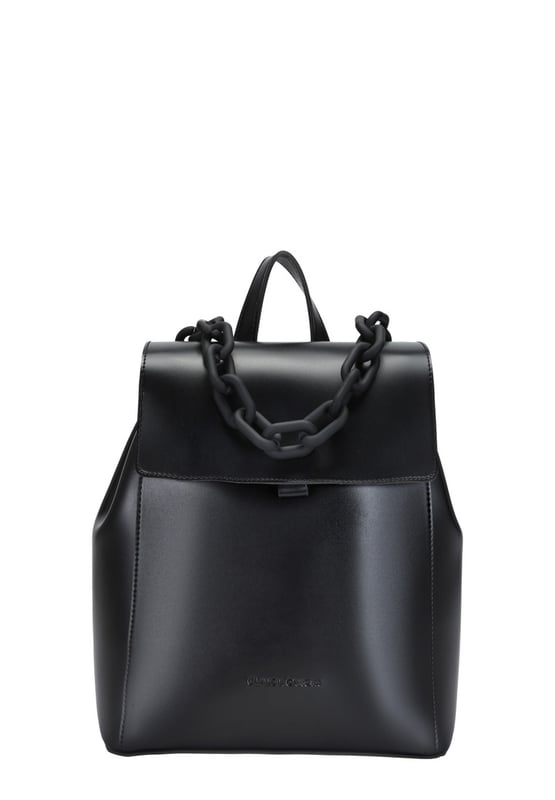 This everyday backpack will become your wardrobe staple, the dreamy soft exterior featuring stitching detail, our debossed logo, and a chunky chain, grab handle is surely a statement piece. This contemporary bag is not only stylish and roomy but puts comfort first with adjustable straps, all done at the ease of a buckle. Features: , Claudia Canova blind debossed logo, Flapover front with two mag-dot fastenings, 2x grab handles, Two adjustable backpack straps, Gunmetal hardware, Side clip feature to widen the bag if needed Style Ref: 84304 BLACK
