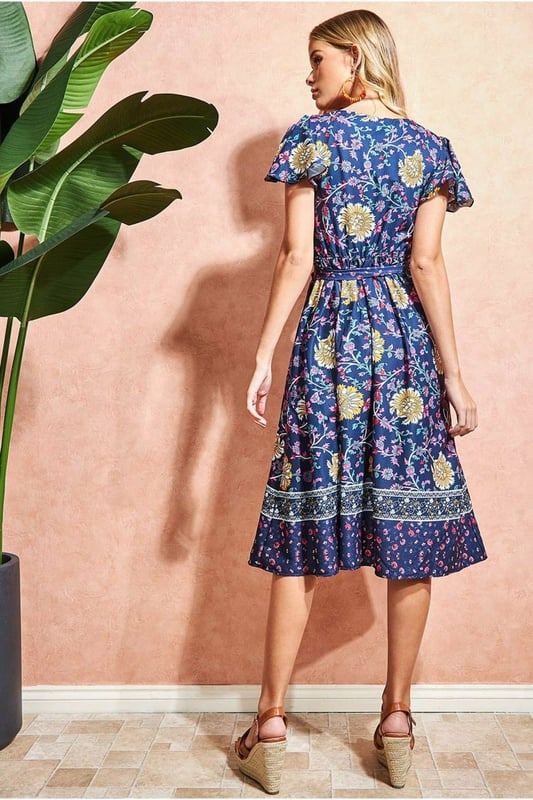 Goddiva floral store flutter midi dress