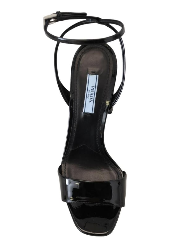 Prada Women's Black Patent Sandals Ankle Strap Heels Leather