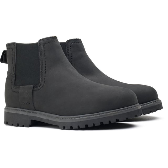 Mens black Chatham Marine northill boots, manufactured with leather and a rubber sole. Featuring: heel loop, chatham branding, padded insole and cleated sole.
