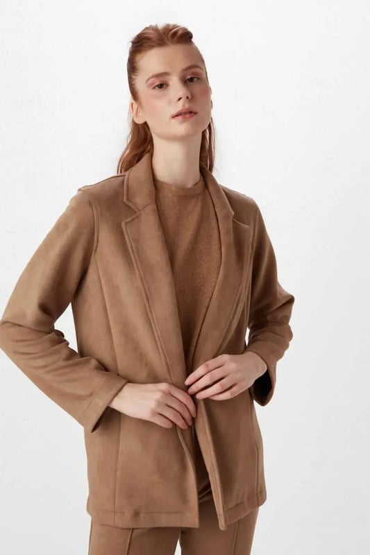 Faux Suede Blazer in Camel