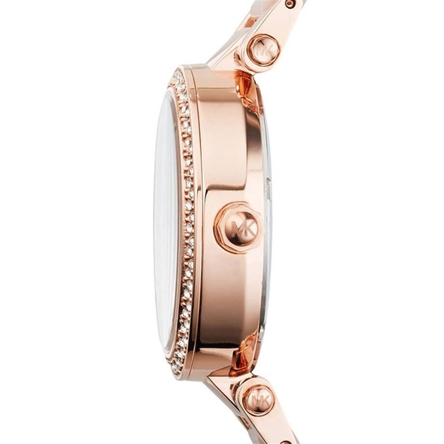 Sku: MK6110 Kastmaat: 33 mm Beweging: Quartz Multifunctioneel platform: MINI PARKER Materiaal band: Roestvrij staal Kleur band: Rose Gold Case Waterbestendigheid: 10 ATM Materiaal behuizing: Roestvrij staal Kleur behuizing: Rose Goud Kleur Wijzerplaat: Rose Goud Bandbreedte: 10 mm Sluiting: Armband Deployant