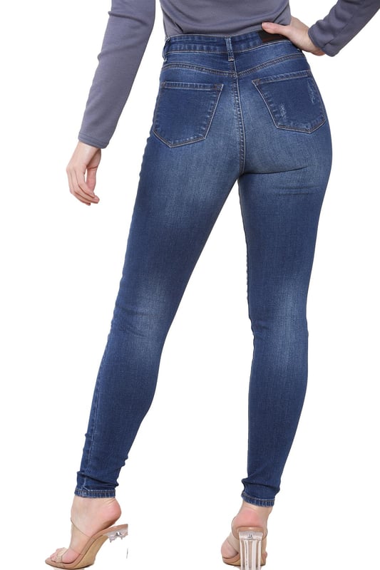 Enzo Womens Skinny Stretch Jeans, Slim Fitted Jeans With Faded Detail to Leg, Featuring 2 Front Pockets, 2 Back Pockets and 1 Coin Pocket, Zip Fly Fastening, 98% Cotton, 2% Elastane, Ideal for casual wear