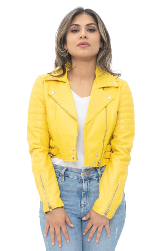 This jacket is made of ultra-soft leather and finished in our premium nappa which sports a contemporary cropped length and form fitting design. We’ve introduced features such as quilted shoulders and extended vertical zip pockets with the intention to give this jacket a distinctive chic look. To ensure comfort when wearing our jacket, we’ve introduced zipped cuffs that allow you to roll the jacket sleeves up and a buckle adjustable waist for tightening to achieve your desired look and feel. In classic Brando style this jacket features a wide notched lapel which has been a staple addition for adding flair to any jacket style. • 100% premium ultra-soft nappa leather • Premium Satin lining • Furnished with off centred YKK zip fastening and wide notched lapel • Features 2 zipped exterior pockets and quilted detailing
