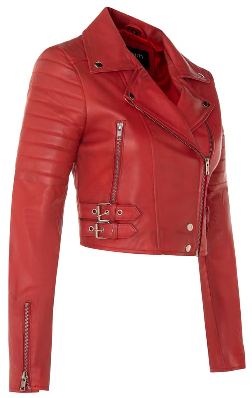This jacket is made of ultra-soft leather and finished in our premium nappa which sports a contemporary cropped length and form fitting design. We’ve introduced features such as quilted shoulders and extended vertical zip pockets with the intention to give this jacket a distinctive chic look. To ensure comfort when wearing our jacket, we’ve introduced zipped cuffs that allow you to roll the jacket sleeves up and a buckle adjustable waist for tightening to achieve your desired look and feel. In classic Brando style this jacket features a wide notched lapel which has been a staple addition for adding flair to any jacket style. • 100% premium ultra-soft nappa leather • Premium Satin lining • Furnished with off centred YKK zip fastening and wide notched lapel • Features 2 zipped exterior pockets and quilted detailing