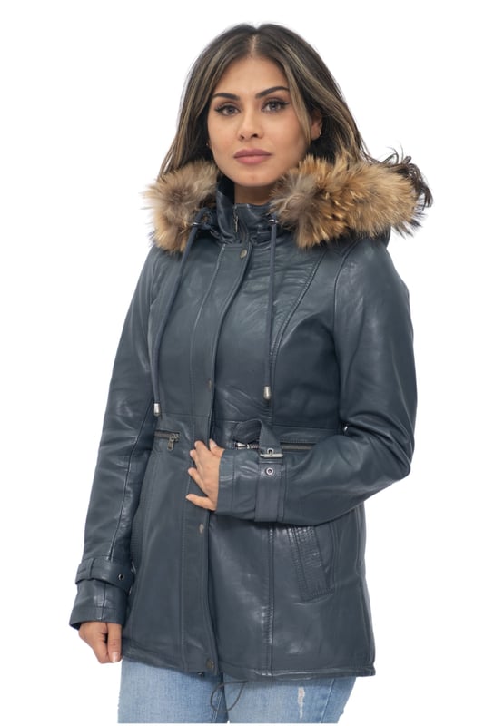 A chic parka which offers a more straightforward look than our Brussels style, for those who prefer more minimalistic and sophisticated fashion. This jacket comes with a fur lined hood, great for the winter due to its warmth and comfort whilst being a stylish addition to this piece. This jacket features a button fastened fly over the YKK zip closure which creates a more classic aesthetic. We’ve also added buckles to the cuffs for added adjustability to ensure that the sleeves remain breathable during all day use, as well as two extended horizontal zips that runs across the waist to provide plenty of storage. • 100% premium ultra-soft nappa leather • Features detachable fur hood, two large exterior pockets and adjustable cuffs • High funnel collar which can be fastened with a full length YKK zipper