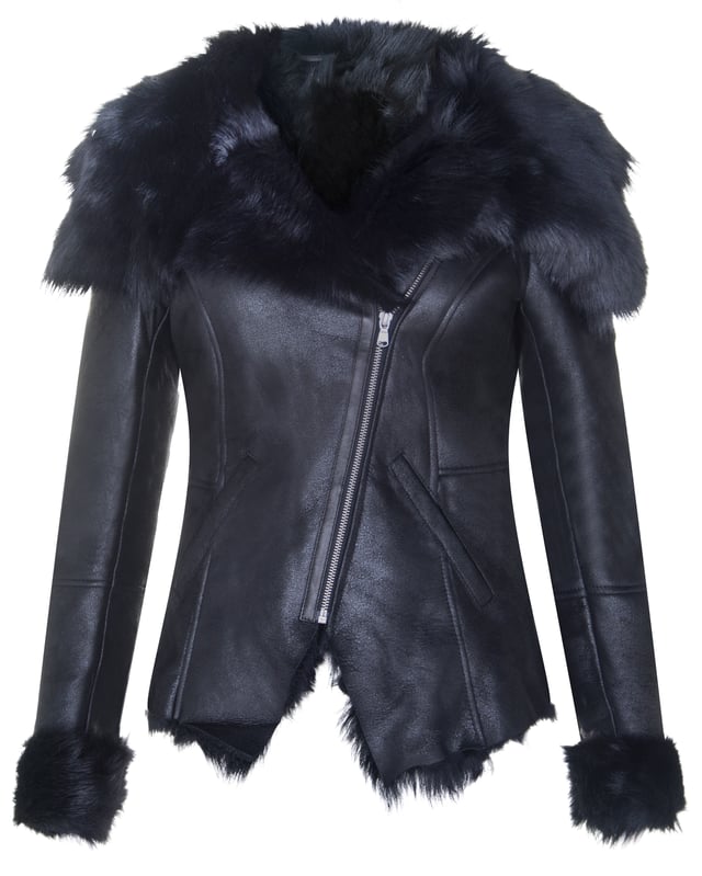 Indulge in luxury and sophistication with our Women's Toscana Leather Jacket. This exquisite piece features a double-breasted design with an asymmetric zip, creating a contemporary and stylish silhouette. The two slanted welt pockets at the hip offer convenience and a touch of elegance. The raw-cut edges of the collar and facing add a modern and edgy vibe to the jacket. Crafted from genuine Toscana lamb skins, the jacket ensures superior quality and utmost comfort. The zip extending to the top of the collar adds versatility and allows for different styling options.  • Double-breasted design with an asymmetric zip for a modern and stylish look • Slanted welt pockets at the hip for convenience and elegance • Raw-cut edges on the collar and facing for a contemporary and edgy touch • Made from genuine Toscana lamb skins for exceptional quality and comfort • Zip extending to the top of the collar for versatile and personalized styling.