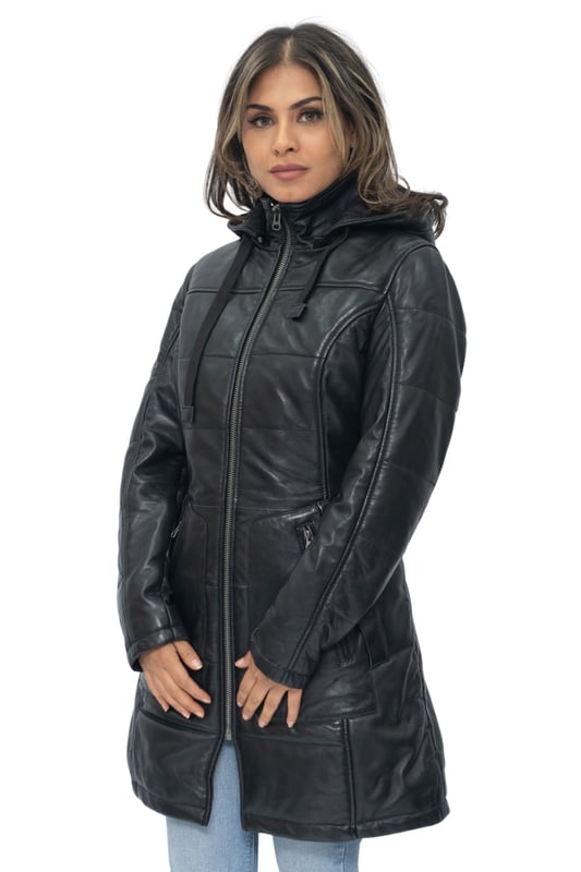 Gesteppter Parka-Mantel aus Leder für Damen-Allentown