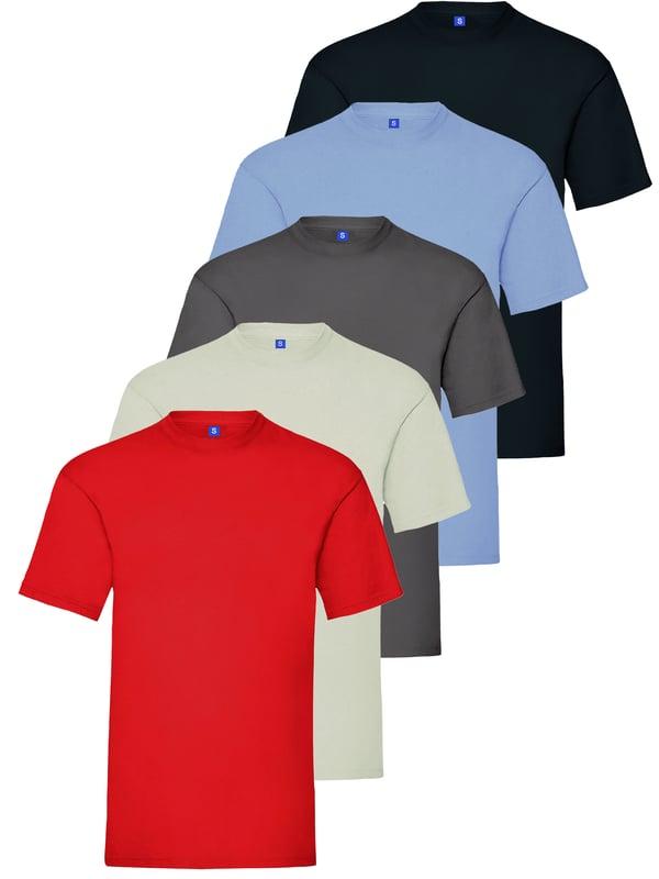 Introducing the Kruze By Enzo Mens Cotton Crew Neck Regular Fit T-Shirt. Crafted with the finest quality cotton for superior comfort and breathability, this shirt boasts a classic crew neck design, offering a versatile look that effortlessly transitions from casual outings to laid-back weekends. The Regular Fit silhouette ensures flattering wear for all body types, making it perfect for any occasion. Pack of 5 includes Sky Blue, Charcoal, Red, Navy, Grey