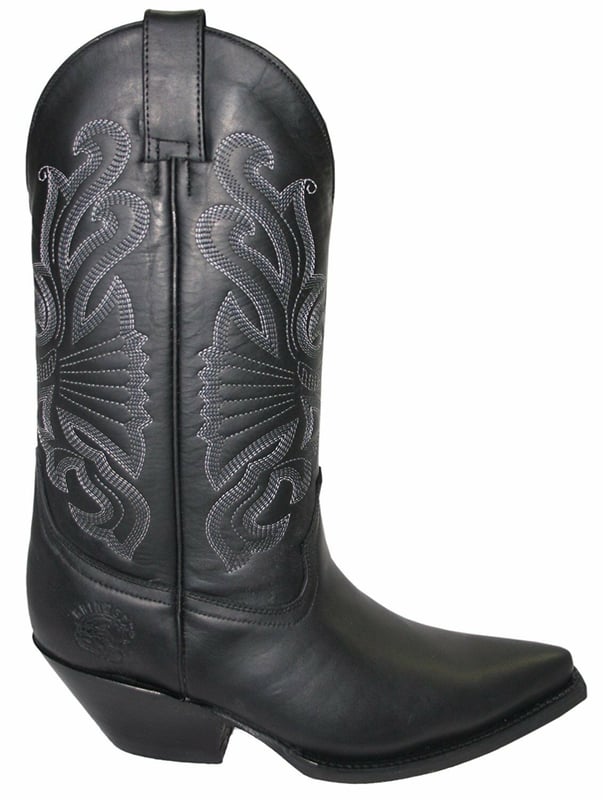 The Grinders Buffalo is a quality, hard wearing all leather western cowboy boot. This style features a black oiled upper which is abrasion resistant for longer wear and sports a colour contrasting stitched detailed pattern on the shaft. This boot is given an iconic Western style with introductions such as a pointed toe and 2.25-inch stacked Cuban heel and is made comfortable using a full leather lining and insole. The branded genuine leather sole unit provides greater durability and the two side pull on loops makes the boots easier to put on, all of which add to the comfort and practicality of this stylish luxury Buffalo boot. • Goodyear Welted sole • Leather upper with detailed stitched design • Soft Leather lining • Stacked 2.25” Cuban heels • Leather Soles • Made in Mexico