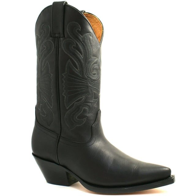 The Grinders Buffalo is a quality, hard wearing all leather western cowboy boot. This style features a black oiled upper which is abrasion resistant for longer wear and sports a colour contrasting stitched detailed pattern on the shaft. This boot is given an iconic Western style with introductions such as a pointed toe and 2.25-inch stacked Cuban heel and is made comfortable using a full leather lining and insole. The branded genuine leather sole unit provides greater durability and the two side pull on loops makes the boots easier to put on, all of which add to the comfort and practicality of this stylish luxury Buffalo boot. • Goodyear Welted sole • Leather upper with detailed stitched design • Soft Leather lining • Stacked 2.25” Cuban heels • Leather Soles • Made in Mexico