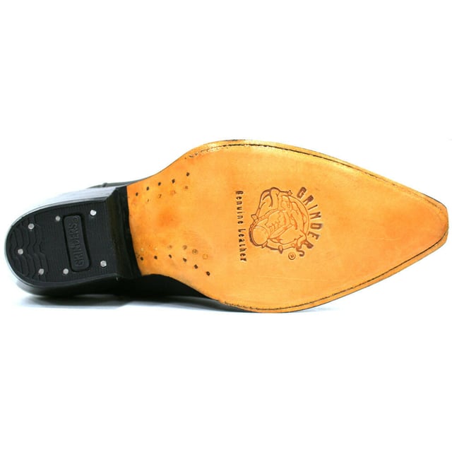 The Grinders Buffalo is a quality, hard wearing all leather western cowboy boot. This style features a black oiled upper which is abrasion resistant for longer wear and sports a colour contrasting stitched detailed pattern on the shaft. This boot is given an iconic Western style with introductions such as a pointed toe and 2.25-inch stacked Cuban heel and is made comfortable using a full leather lining and insole. The branded genuine leather sole unit provides greater durability and the two side pull on loops makes the boots easier to put on, all of which add to the comfort and practicality of this stylish luxury Buffalo boot. • Goodyear Welted sole • Leather upper with detailed stitched design • Soft Leather lining • Stacked 2.25” Cuban heels • Leather Soles • Made in Mexico