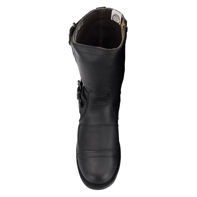 This cowboy style boot appears with a pointed toe, as well as a zip closure with buckles above the heel and at the start of the boot leg for secure fastening. This boot was manufactured with a Grinders proprietary sole unit, that has been heat bonded to the welt using the Goodyear method, which is known for increasing the strength of the boot and ensuring durability for years to come. The sole is also fitted with a unique air cushion that allows for added flexibility and which adds to the long-lasting qualities of this boot. Complete with a comfortable leather interior and exterior this high leg boot is a great piece for adding a stylish touch to your footwear. • Goodyear Welted • High leg silhouette with zip closure • Features stacked heels • Leather upper • Soft Leather lining • Rubber/Leather Soles • Made in Mexico