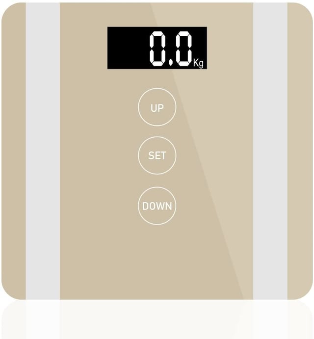 7 in 1 Metallic Body Fat Analyser Scale

- Product Dimensions: 30x30x4cm

- Product Material : metal


- High precision strain gauge sensor
- 6mm tempered safety glass platform
- Backlight LCD 73x27.5mm
- Capacity: 180kg/396lb D= 0.1kg/0.2lb
- Automatic on/off
- Low battery/over load indication

- Power: 2x1.5V AAA batteries