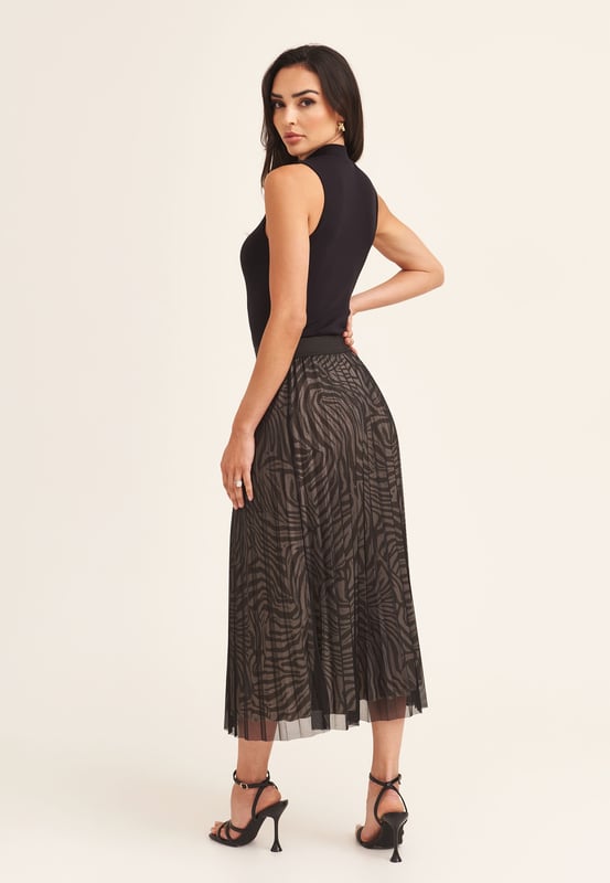 Black mesh high waisted full pleated skirt new arrivals