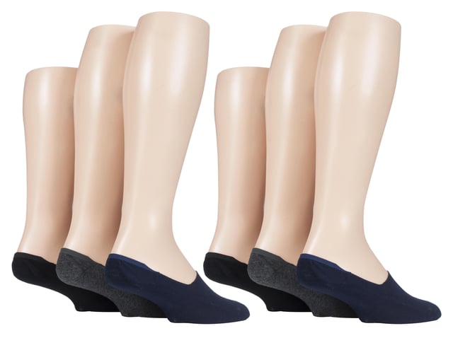 If you want your socks to go unnoticed, then these Gentle Grip Invisible Socks are a must for you. Whether, you're wearing trainers, brogues or even smart shoes, these socks will be entirely hidden. A comfortable feature of these socks includes a silicone grip around the heel to keep the sock firmly in place. Let your feet breathe in these soft-touch invisible socks. 6 pairs. These socks are available in sizes 6-11 UK in colours. 72% Cotton, 23% Polyester, 5% Elastane.