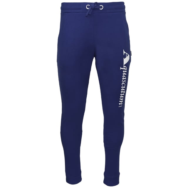 Aquascutum Navy Blue Logo Sweat Pants. These Aquascutum Navy Blue Sweat Pants are newly crafted to combine comfort with timeless style. Slip them on and enjoy the warmth of the soft fabric, perfect for the cooler days ahead. Make a statement without compromising on comfort!. Adjustable Drawstring Waist, Aquascutum Navy Blue Sweat Pants. Branded Logo Down Side of Leg, Slim Fit. Recommended To Purchase Down a Size, Elasticated Waist. Style: FPIA38 85
