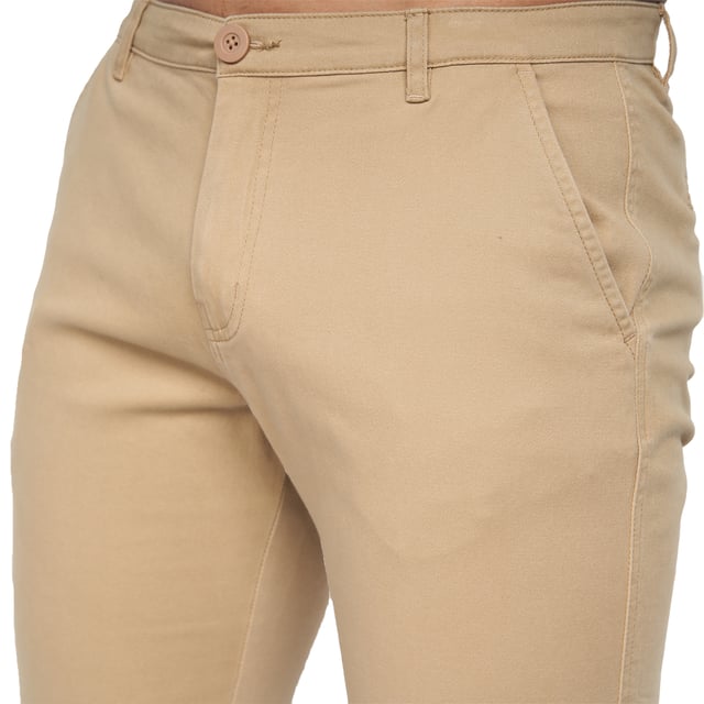 98% Polyester, 2% Elastane. Fabric: Canvas, Stretch. Design: Logo. Pockets: 2 Side Pockets, 2 Back Pockets, Jet Pocket, Buttoned. Fastening: Button, Zip Fly. Style: Chinos. Back Yoke, Belt Loops, Darted, Gripping Inner Waistband, Mock Horn Buttons, Self Fabric, Twin Needle Stitch.