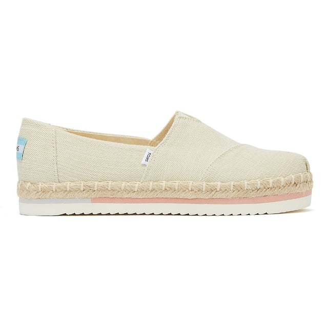 The Alpargata Platform Rope by TOMS is a slip-on in the style of classic espadrilles on the platform sole.These ultra-lightweight shoes feature an elasticated V-shaped gusset for easy wear and removal while the stylish rope wrapped midsole and an extra cushy OrthoLite� comfort insole ensure comfort all day long. They are complete with an embroidered logo tab on lateral side and iconic blue logo tab on the heel.