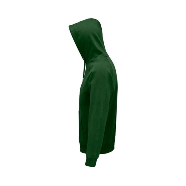 Material: 80% Bio-Baumwolle, 20% recyceltes Polyester. Stoff: Gebürstetes Rückenfleece. 280gsm. Design: Einfarbig. Eigenschaften der Kapuze: Kordelzug, gefüttert. Saum: Elastisch. Halbmondförmige Rückenpasse, Metallösen, Größenetikett ohne Markenzeichen. Stoff-Technologie: OCS-Zertifizierung. Manschette: Gummizug. Ausschnitt: Kapuze, verschweißt. Ärmel-Typ: Langärmelig, Raglan. Taschen: Beuteltasche. Verschluss: Überziehen.