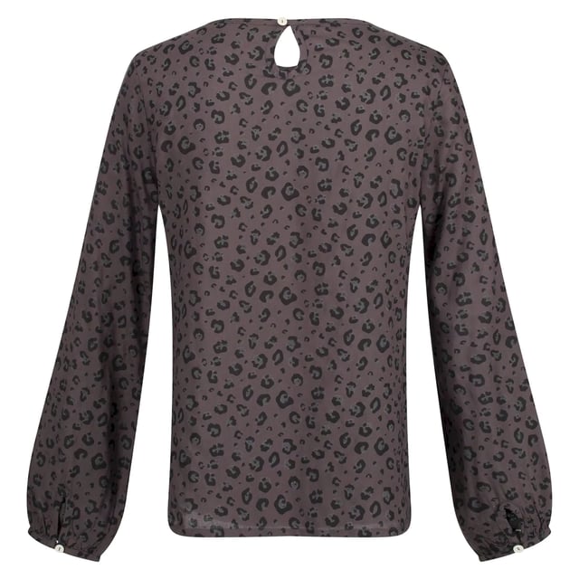 100% Viscose. Fabric: Soft Touch, Woven. Design: Animal Print. Fastening: Button. Cuff: Buttoned, Gathered. Hem: Curved. Neckline: Flattering, Round Neck. Back Style: Keyhole. Sleeve-Type: Long-Sleeved. Fit: Relaxed Fit. Gathered Back. Fabric Technology: Lightweight.