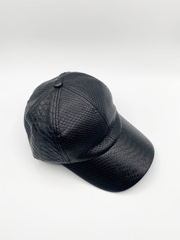 Black Faux Leather Baseball Cap. Main Colour: Black. One Size