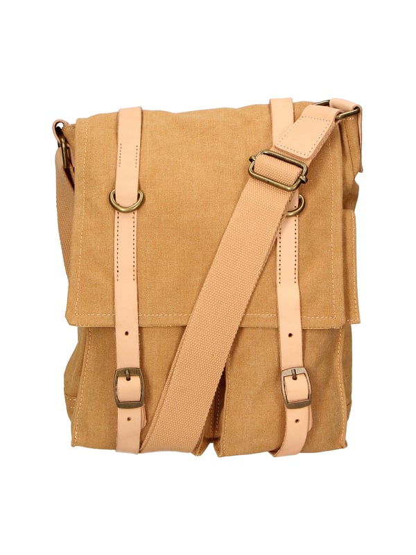 Herenschoudertas met één compartiment gemaakt van canvas en echt leer. Handgemaakt product