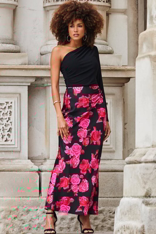 Buy yourself flowers
Spun from the softest satin fabric
Ruched at the waist for the most flattering fit
Drapes softly over your curves
Style with a little black top or the matching shirt
