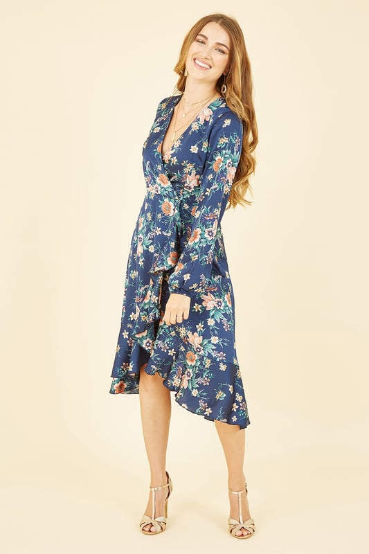 Mela navy shop wrap dress