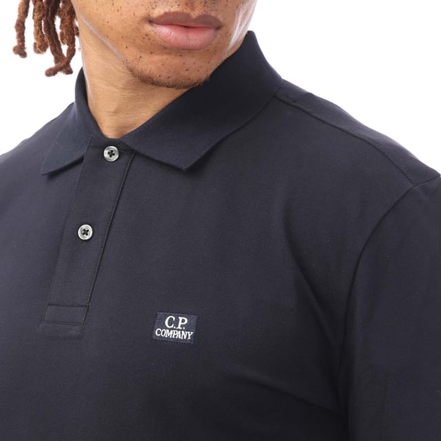 Men's Company Stretch Piquet Long Sleeved Polo Shirt in Navy