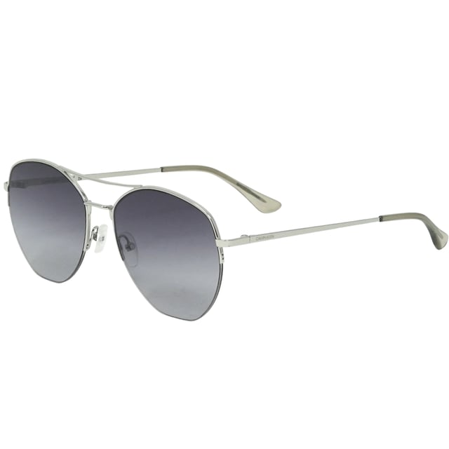 Calvin Klein CK20121S 045 Silver Sunglasses. Protect your eyes from the sun in style with these Hugo Boss Silver Sunglasses. Their lightweight design ensures maximum comfort and their lenses offer 100% UV protection. The sleek Silver frames make these sunglasses the perfect addition to any outfit. Arm Length = 140 , Lens Length = 57, Nose bridge =  17. Silver Sunglass, Grey Lens. Sunglasses, Sunglasses Case, Cleaning Cloth and Care Instructions all Included, 100% Protection Against UVA & UVB Sunlight and Conform to British Standard EN 1836:2005. Style Code : CK20121S 045