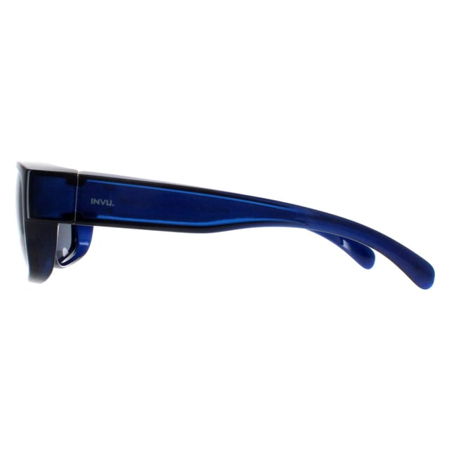 INVU Rectangle Unisex Transparent Blue Blue Polarized E2401  Sunglasses Transform your prescription glasses into stylish sunglasses with the INVU Fit-Over Designer Sunglasses model E2401J, perfect for both men and women. These innovative fit-overs feature a sleek rectangular crystal blue plastic frame with matching blue polarized lenses, providing superior UV protection and glare reduction. The E2401J model effortlessly combines modern design with practicality, allowing you to enjoy the look and feel of sunglasses while keeping your prescription glasses on. Available at an incredible discount from the regular retail price, these premium fit-overs offer a cost-effective and fashionable solution for any eyewear collection. Upgrade your style with INVU and experience the ultimate in convenience and elegance.