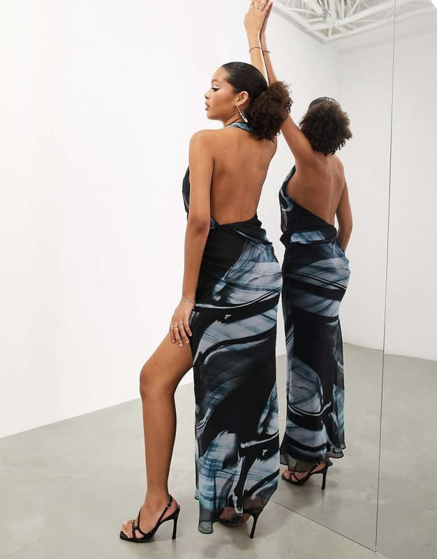 Dresses by ASOS EDITION Am I... the drama? Abstract design Plunge neck Sleeveless style Regular fitSold By: Asos