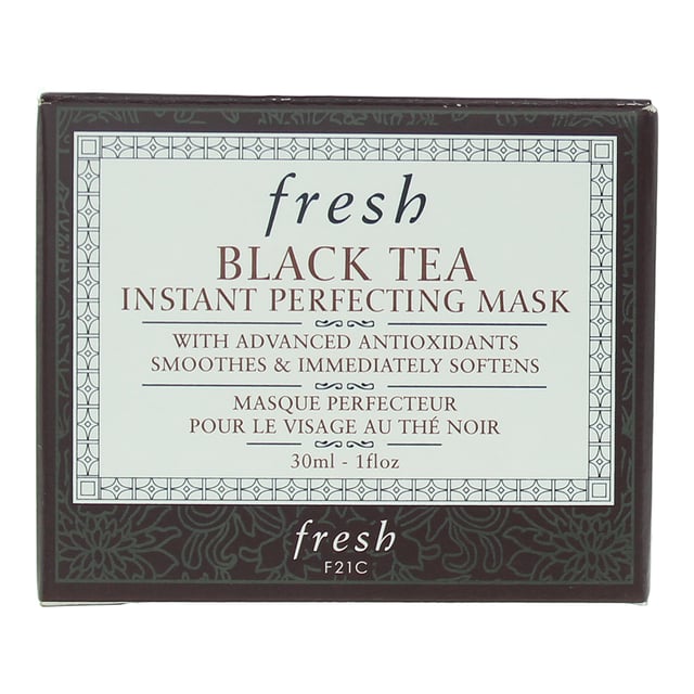 Fresh Black Tea Instant Perfecting Mask is an advanced treatment that melts onto skin and instantly softens with a cooling sensation to reveal a luminous complexion. It's powered by fresh's potent black tea complex, skin-smoothing polysaccharides, and moisturizing hyaluronic acid spheres. Use after cleansing, apply a generous amount to your skin, avoiding the eye area. Leave on for 5-10 minutes and rinse. Use 2-3 times per week.