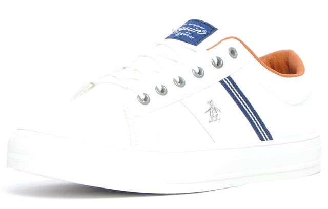 Slip into sleek casual classic style with these Max trainers from iconic menswear brand Penguin Original. The Penguin Original Max is a bang on trend, refined everyday trainer thats packed full of authentic retro styling, delivering heritage inspired looks to your casual outfits, the Penguin Original Max is a versatile choice for the new season. Crafted from a leather lookalike soft touch synthetic upper trimmed at the sidewall with stripe detailing and Penguin branding, this is a trainer with designer street appeal at a very affordable price. Penguin Original branding also appears on the tongue to sign off this great urban ath leisure trainer which is a great addition to any stylish mans trainer selection who is looking to elevate his casual look.
 - Leather lookalike soft touch synthetic upper
 - Soft padded heel and ankle collar
 - 6 hole lace up system
 - Vintage styled wrap around vul outsole
 - Durable rubber outsole
 - Original Penguin branding throughout