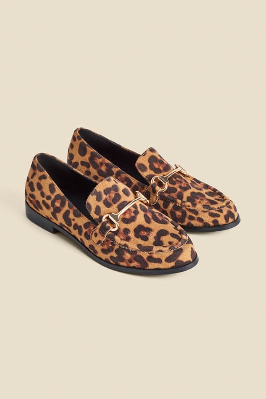 Leopard is a neutralSoft round toe silhouetteTimeless gold snaffle trim for a luxe touch Work smart, weekend cool Effortlessly cool with jeans and a blazer Add a pop of print to an all-black look