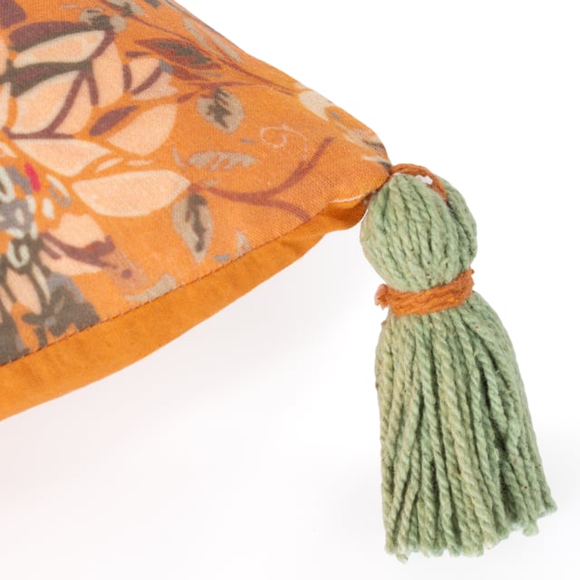 Inspired by arts and crafts, the Charais cushion fuses beautiful colour combinations together to create a busy smorgasbord of vivid tones and decorative floral patterns, which are all printed on incredibly soft cotton. Finished with a cotton reverse and corner tassels for added style, this piece will add a splash of colour to all interiors.